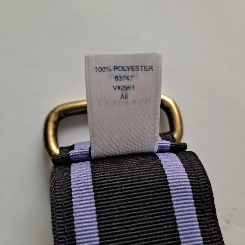 Lands' End Striped Polyester Web D-Ring Buckle Belt Purple & Black Womens Size M